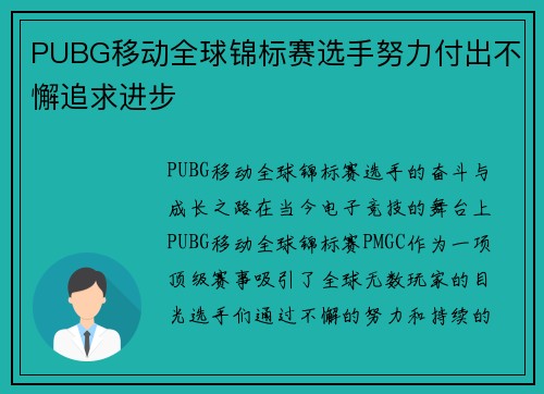 PUBG移动全球锦标赛选手努力付出不懈追求进步