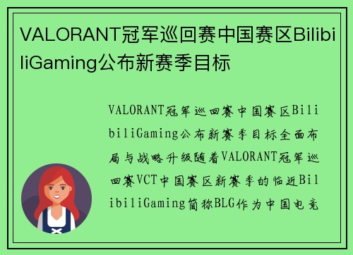 VALORANT冠军巡回赛中国赛区BilibiliGaming公布新赛季目标