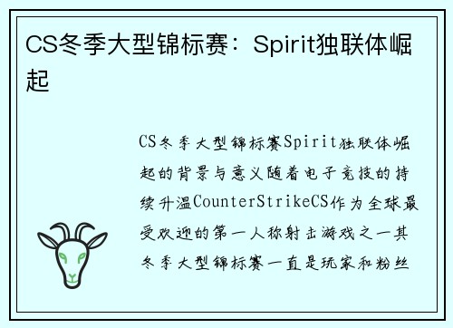CS冬季大型锦标赛：Spirit独联体崛起