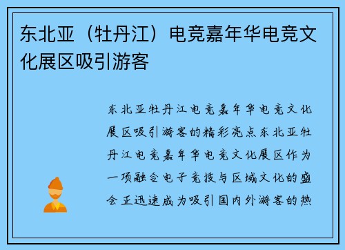 东北亚（牡丹江）电竞嘉年华电竞文化展区吸引游客