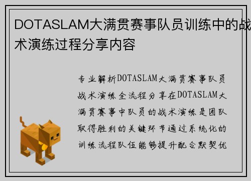 DOTASLAM大满贯赛事队员训练中的战术演练过程分享内容
