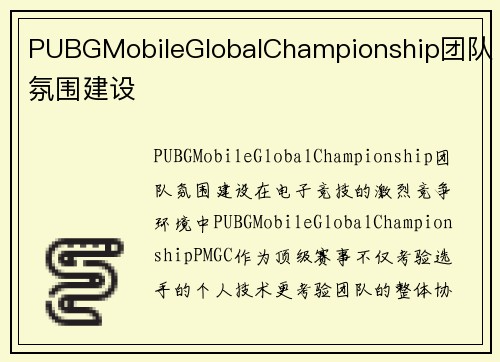 PUBGMobileGlobalChampionship团队氛围建设