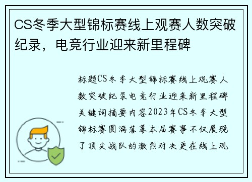 CS冬季大型锦标赛线上观赛人数突破纪录，电竞行业迎来新里程碑